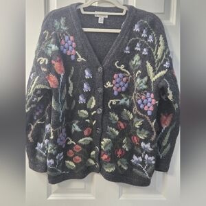 Vintage Talbots Wool Chunky Knit Cardigan Women’s Medium Floral